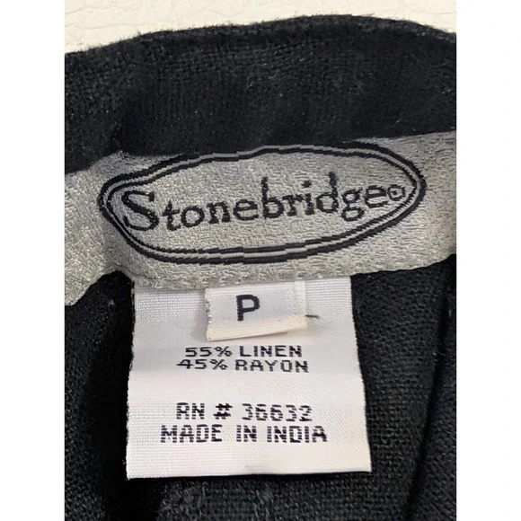 Stonebridge Linen Blend Cropped Pants Women P Petite Black Business Casual Beach - Picture 5 of 8